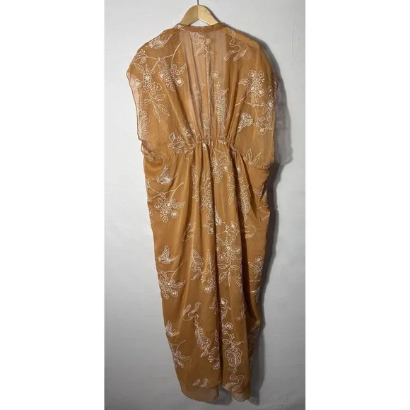 Aeom Coatigan Womens Large Brown Embroidered Sheer Kimono Butterfly Floral - Picture 5 of 11